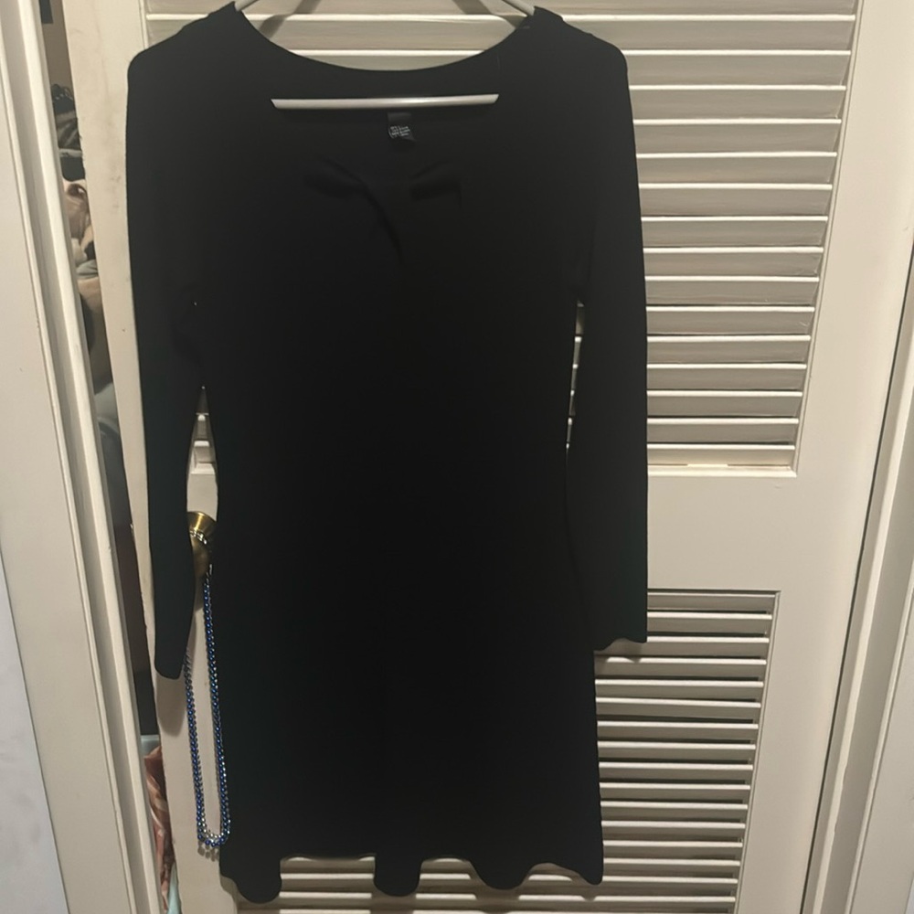 INC long sleeved black dress, women’s sized medium, a line dress, viscose nylon